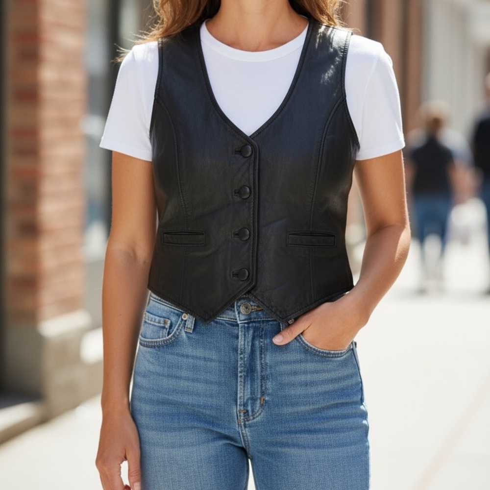 Colorado trading company vintage leather button woman’s vest size 9